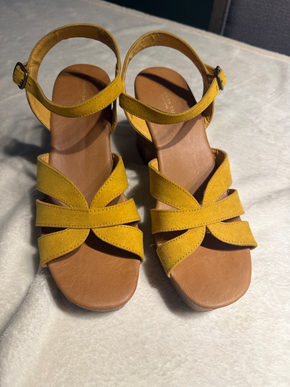 American Eagle Outfitters Suede Strappy Sandals in Mustard Yellow